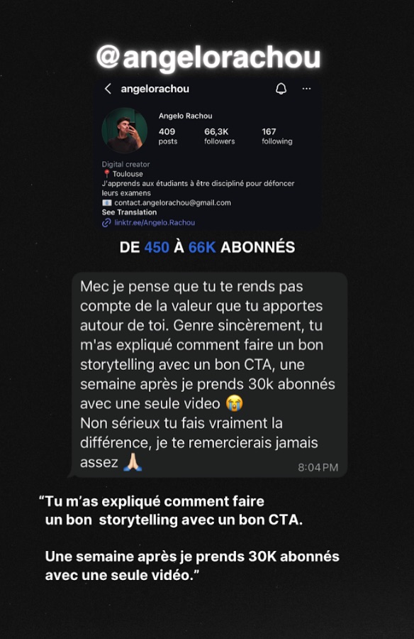Message d'Angelo : +30K abonnés en une semaine