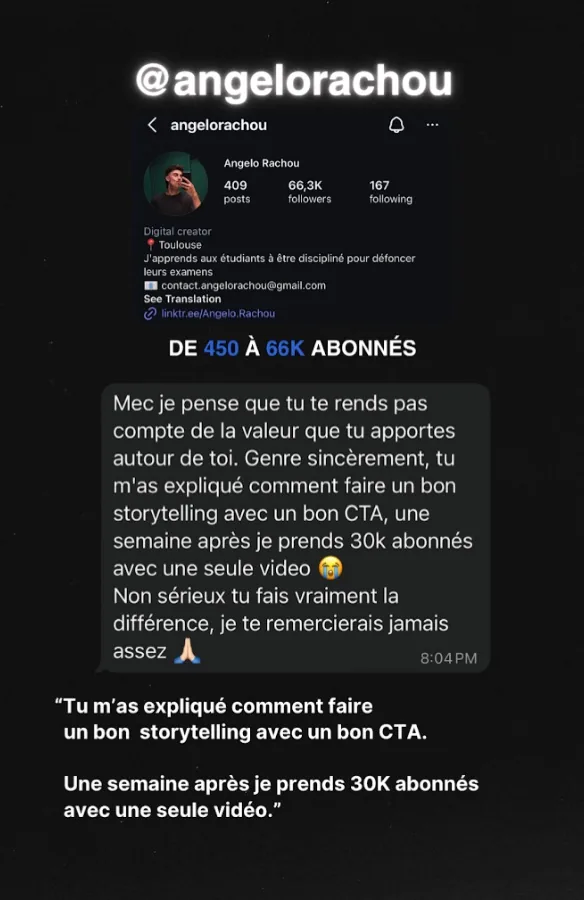 Message d'Angelo : +30K abonnés en une semaine