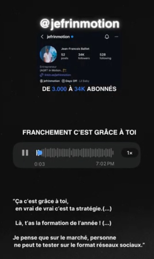 Message de Jeff : de 3 000 à 34K abonnés