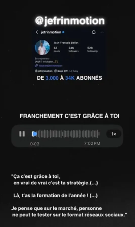 Message de Jeff : de 3 000 à 34K abonnés